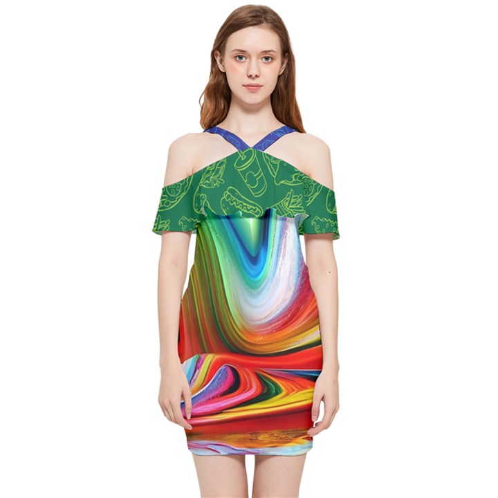 Colour wave Shoulder Frill Bodycon Summer Dress