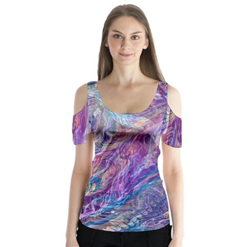 Amethyst Flow Butterfly Sleeve Cutout T-shirt  by kaleidomarblingart