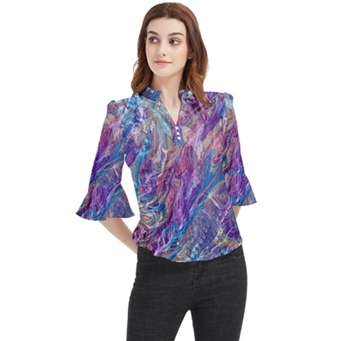 Amethyst Flow Loose Horn Sleeve Chiffon Blouse by kaleidomarblingart