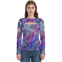 Amethyst Flow Women s Cut Out Long Sleeve T-shirt by kaleidomarblingart