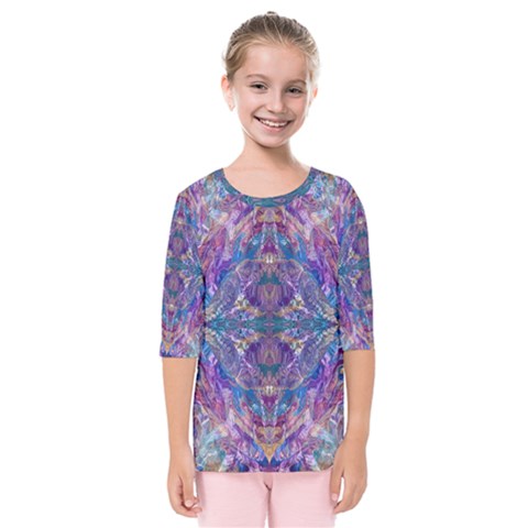 Cobalt Arabesque Kids  Quarter Sleeve Raglan T-shirt by kaleidomarblingart