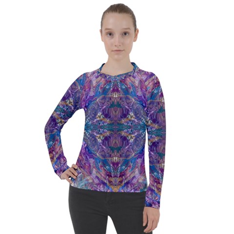 Cobalt Arabesque Women s Pique Long Sleeve T-shirt by kaleidomarblingart