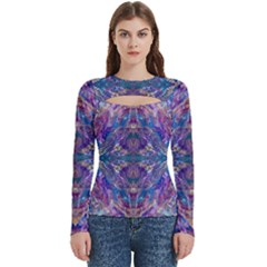 Cobalt Arabesque Women s Cut Out Long Sleeve T-shirt by kaleidomarblingart