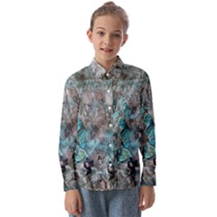 Mono Turquoise Blend Kids  Long Sleeve Shirt by kaleidomarblingart