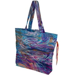 Abstarct Cobalt Waves Drawstring Tote Bag by kaleidomarblingart