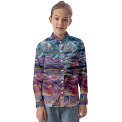 Abstarct Cobalt Waves Kids  Long Sleeve Shirt by kaleidomarblingart