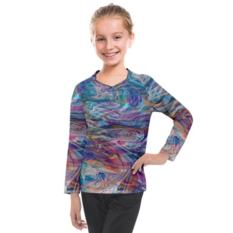 Abstarct Cobalt Waves Kids  Long Mesh T-shirt by kaleidomarblingart