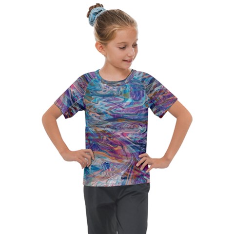 Abstarct Cobalt Waves Kids  Mesh Piece T-shirt by kaleidomarblingart