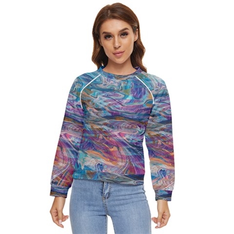 Abstarct Cobalt Waves Women s Long Sleeve Raglan T-shirt by kaleidomarblingart