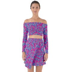 Colorful Cosutme Collage Motif Pattern Off Shoulder Top With Skirt Set