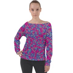 Colorful Cosutme Collage Motif Pattern Off Shoulder Long Sleeve Velour Top by dflcprintsclothing