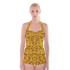 Blooming Flowers Of Lotus Paradise Boyleg Halter Swimsuit  by pepitasart