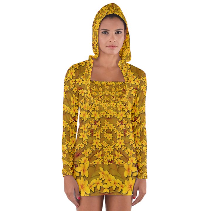 Blooming Flowers Of Lotus Paradise Long Sleeve Hooded T-shirt