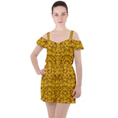 Blooming Flowers Of Lotus Paradise Ruffle Cut Out Chiffon Playsuit by pepitasart