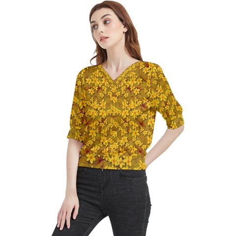 Blooming Flowers Of Lotus Paradise Quarter Sleeve Blouse by pepitasart