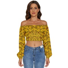 Blooming Flowers Of Lotus Paradise Long Sleeve Crinkled Weave Crop Top by pepitasart