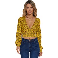 Blooming Flowers Of Lotus Paradise Long Sleeve Deep-v Velour Top by pepitasart