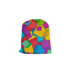 Abstract Cube Colorful  3d Square Pattern Drawstring Pouch (small) by Cemarart