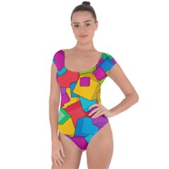 Abstract Cube Colorful  3d Square Pattern Short Sleeve Leotard  by Cemarart