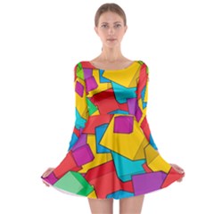 Abstract Cube Colorful  3d Square Pattern Long Sleeve Skater Dress by Cemarart