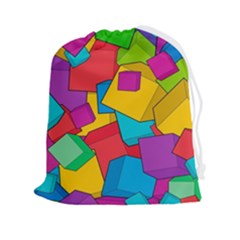 Abstract Cube Colorful  3d Square Pattern Drawstring Pouch (2xl) by Cemarart