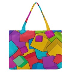 Abstract Cube Colorful  3d Square Pattern Zipper Medium Tote Bag by Cemarart