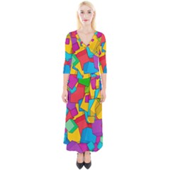 Abstract Cube Colorful  3d Square Pattern Quarter Sleeve Wrap Maxi Dress by Cemarart