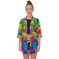 Abstract Cube Colorful  3d Square Pattern Open Front Chiffon Kimono by Cemarart