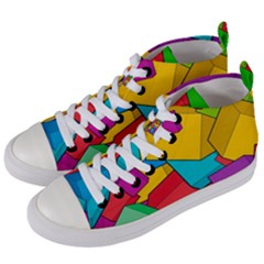 Abstract Cube Colorful  3d Square Pattern Women s Mid-top Canvas Sneakers by Cemarart