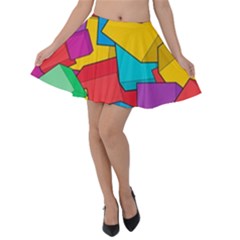 Abstract Cube Colorful  3d Square Pattern Velvet Skater Skirt