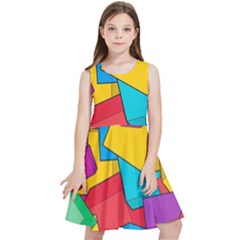 Abstract Cube Colorful  3d Square Pattern Kids  Skater Dress by Cemarart