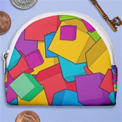 Abstract Cube Colorful  3d Square Pattern Horseshoe Style Canvas Pouch by Cemarart