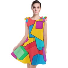 Abstract Cube Colorful  3d Square Pattern Tie Up Tunic Dress by Cemarart