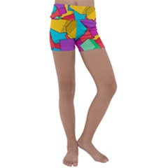 Abstract Cube Colorful  3d Square Pattern Kids  Lightweight Velour Yoga Shorts by Cemarart