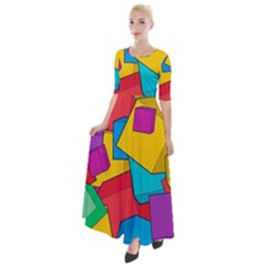 Abstract Cube Colorful  3d Square Pattern Half Sleeves Maxi Dress by Cemarart