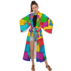 Abstract Cube Colorful  3d Square Pattern Maxi Kimono by Cemarart