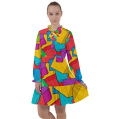 Abstract Cube Colorful  3d Square Pattern All Frills Chiffon Dress by Cemarart