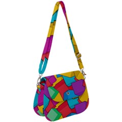 Abstract Cube Colorful  3d Square Pattern Saddle Handbag by Cemarart