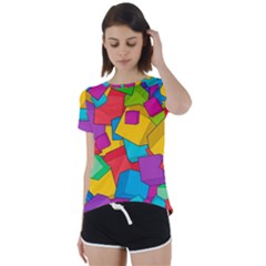 Abstract Cube Colorful  3d Square Pattern Short Sleeve Open Back T-shirt by Cemarart