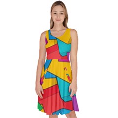 Abstract Cube Colorful  3d Square Pattern Knee Length Skater Dress With Pockets by Cemarart