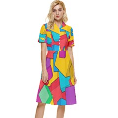 Abstract Cube Colorful  3d Square Pattern Button Top Knee Length Dress by Cemarart