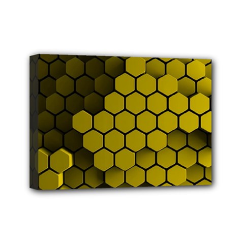 Yellow Hexagons 3d Art Honeycomb Hexagon Pattern Mini Canvas 7  X 5  (stretched) by Cemarart