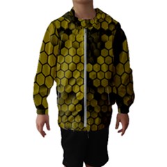 Yellow Hexagons 3d Art Honeycomb Hexagon Pattern Kids  Hooded Windbreaker