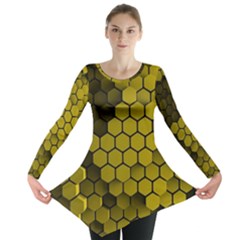 Yellow Hexagons 3d Art Honeycomb Hexagon Pattern Long Sleeve Tunic  by Cemarart