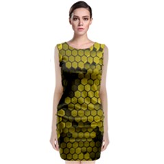 Yellow Hexagons 3d Art Honeycomb Hexagon Pattern Classic Sleeveless Midi Dress by Cemarart