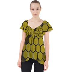 Yellow Hexagons 3d Art Honeycomb Hexagon Pattern Lace Front Dolly Top by Cemarart