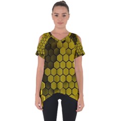 Yellow Hexagons 3d Art Honeycomb Hexagon Pattern Cut Out Side Drop T-shirt by Cemarart