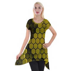 Yellow Hexagons 3d Art Honeycomb Hexagon Pattern Short Sleeve Side Drop Tunic by Cemarart