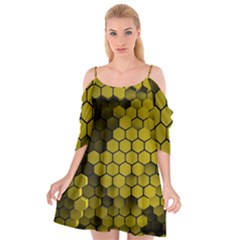 Yellow Hexagons 3d Art Honeycomb Hexagon Pattern Cutout Spaghetti Strap Chiffon Dress by Cemarart