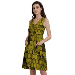 Yellow Hexagons 3d Art Honeycomb Hexagon Pattern Sleeveless Dress With Pocket by Cemarart